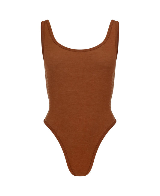 HOUNDSTOOTH WOOL BODYSUIT - SPICE