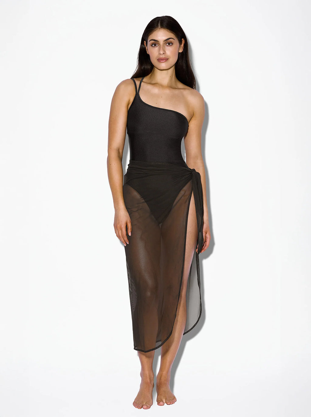 LONG MESH SARONG WITH TIES - SEPIA