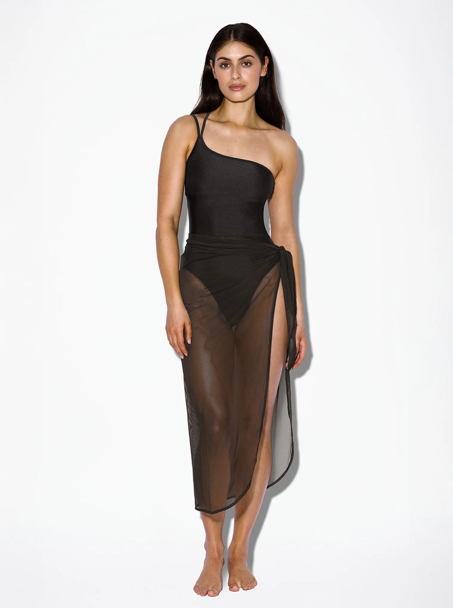 LONG MESH SARONG WITH TIES - SEPIA