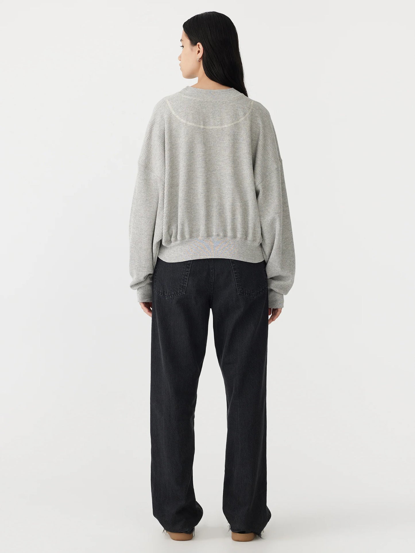 WAFFLE BATWING SWEAT - GREY MARL