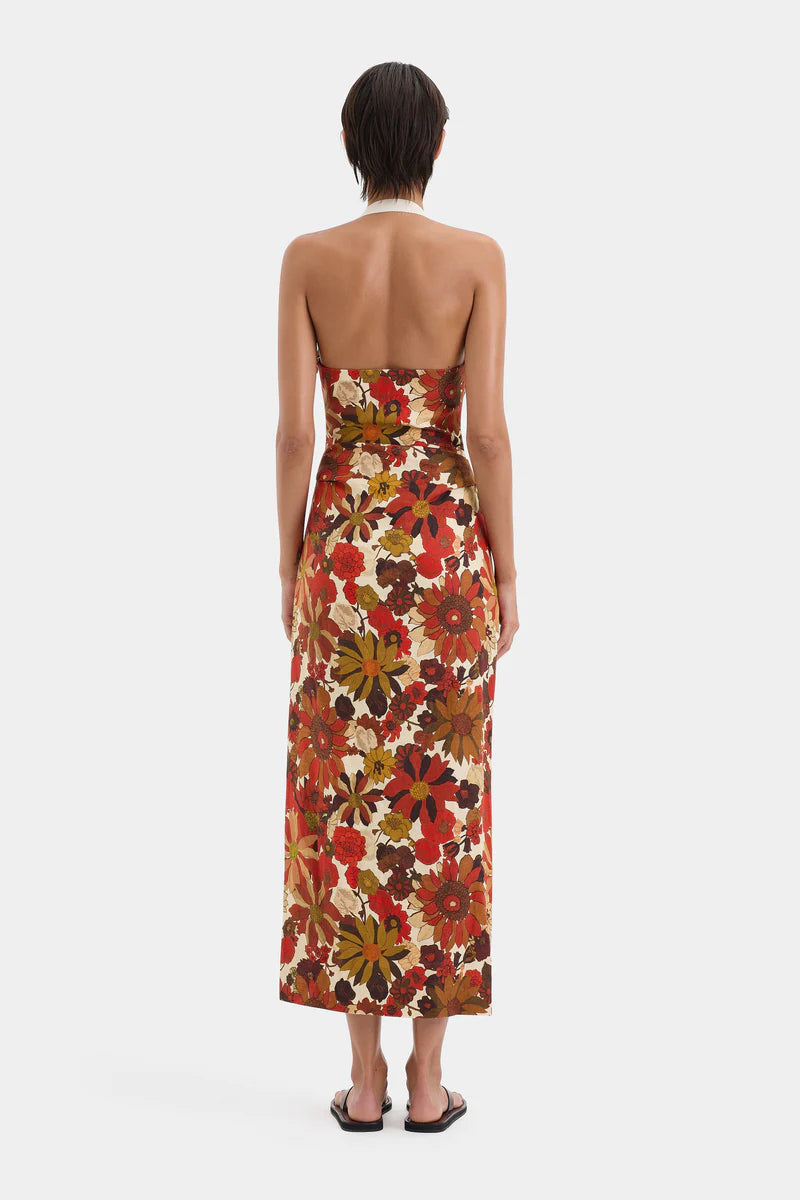 CASTELLA GATHERED MIDI DRESS - FLORA ROSSO