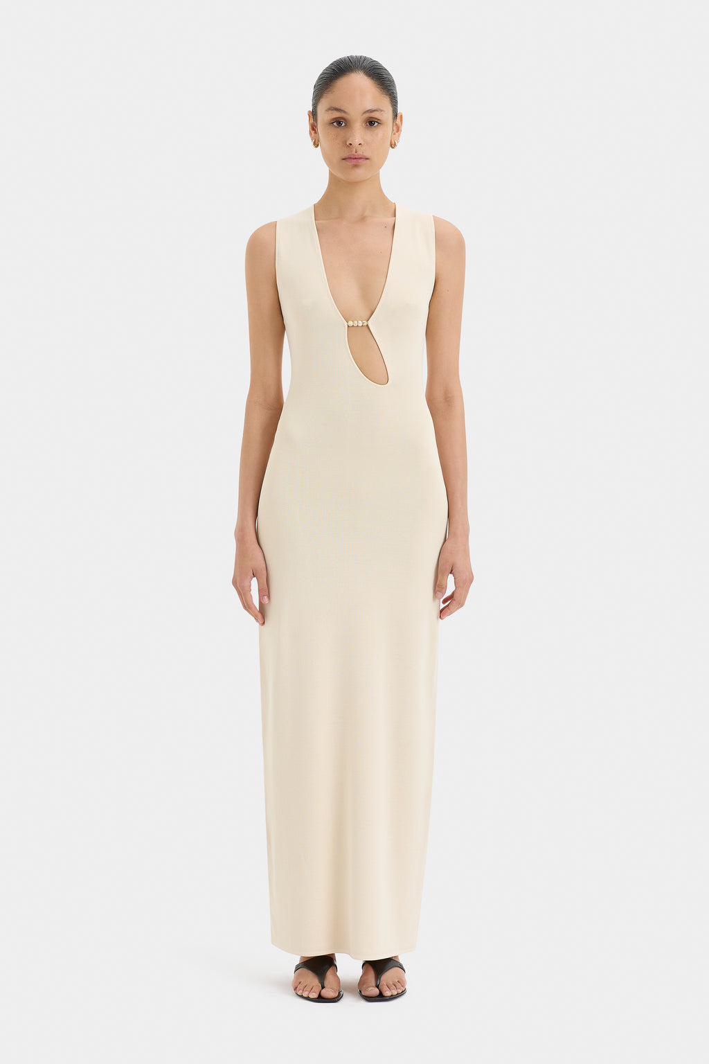 KINETIC BEADED MIDI DRESS - ECRU