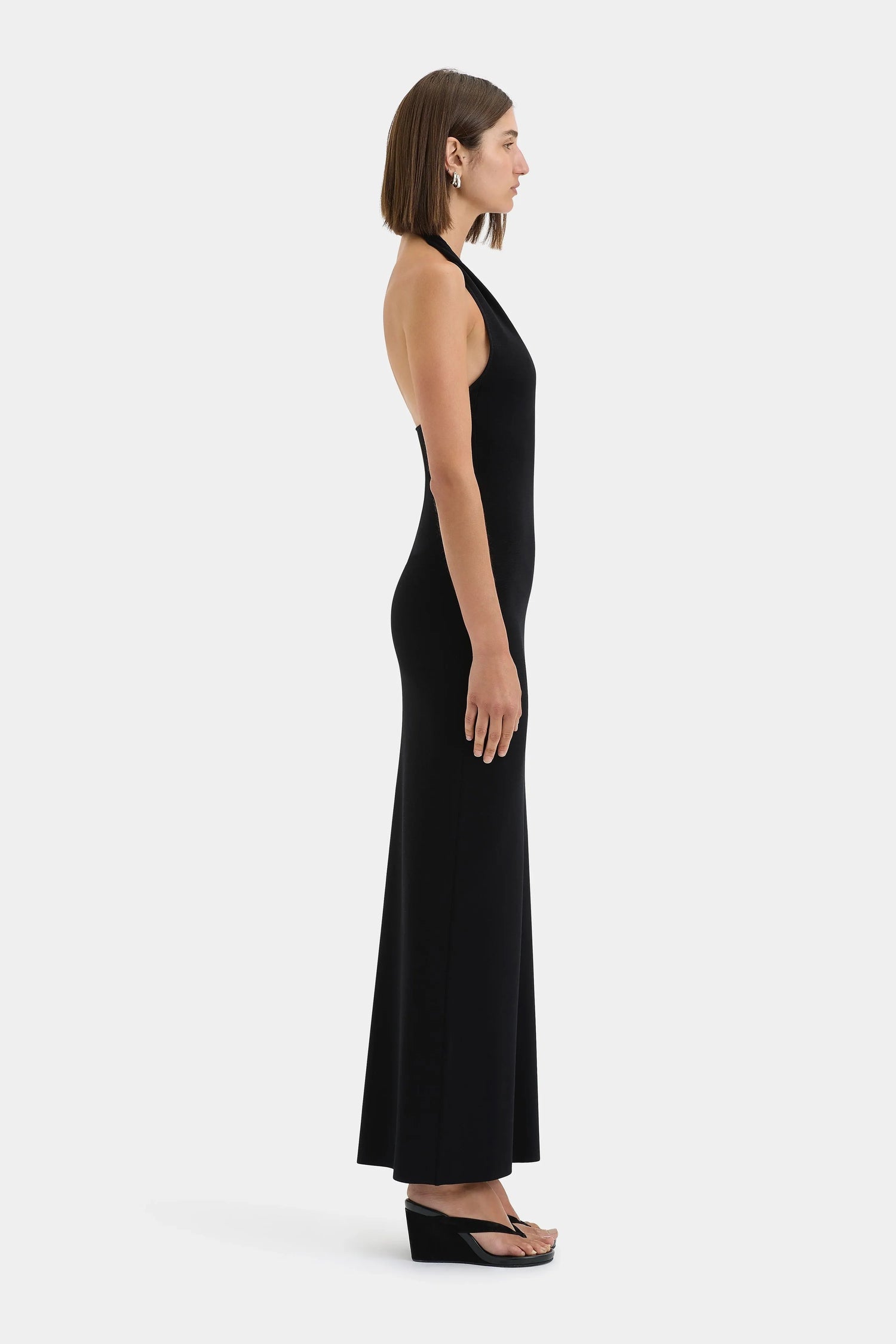 SOLARI HALTER TWIST DRESS - BLACK
