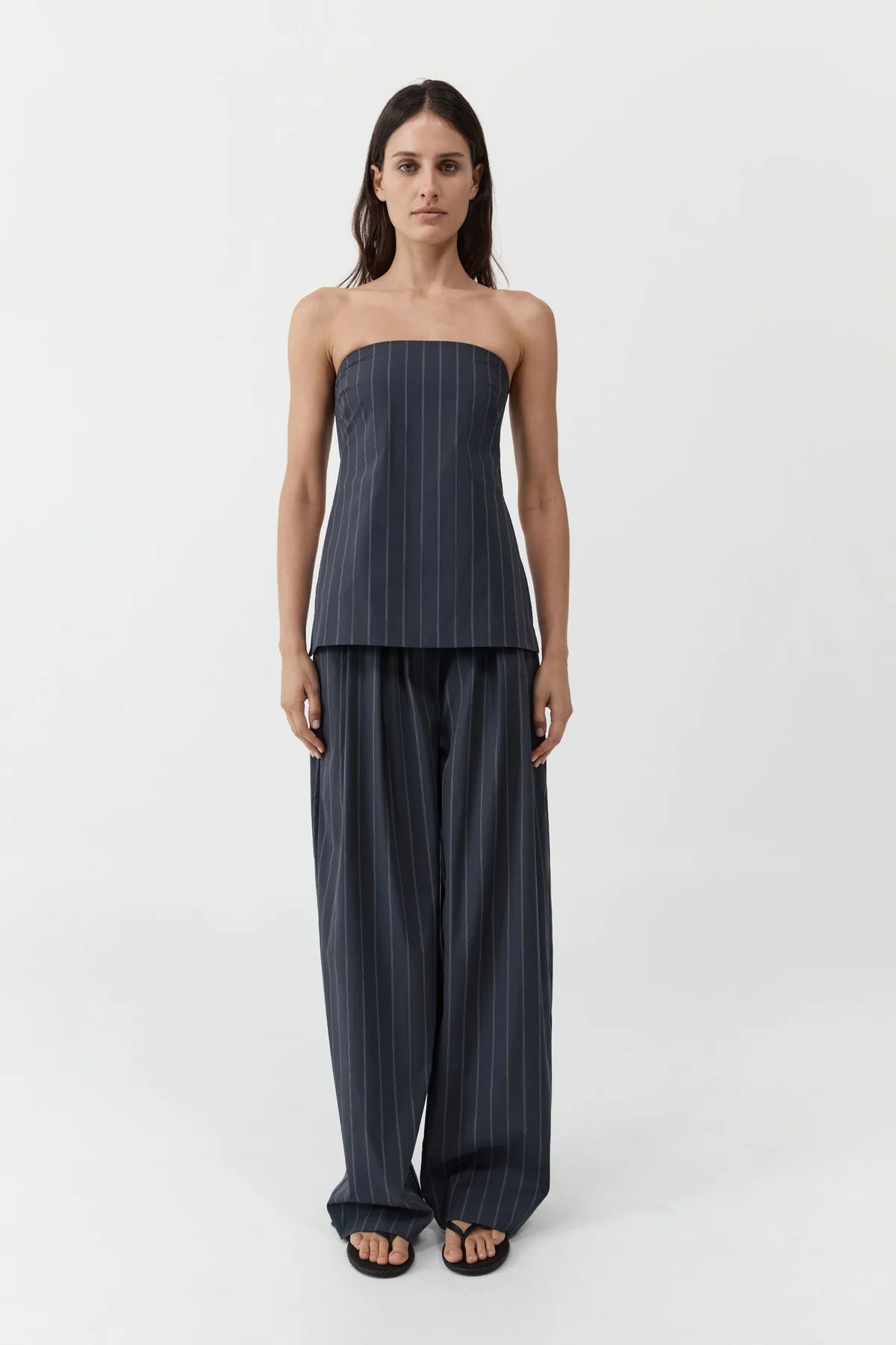 (PRE-ORDER) STRIPE RELAXED PLEAT PANT - INK STRIPE