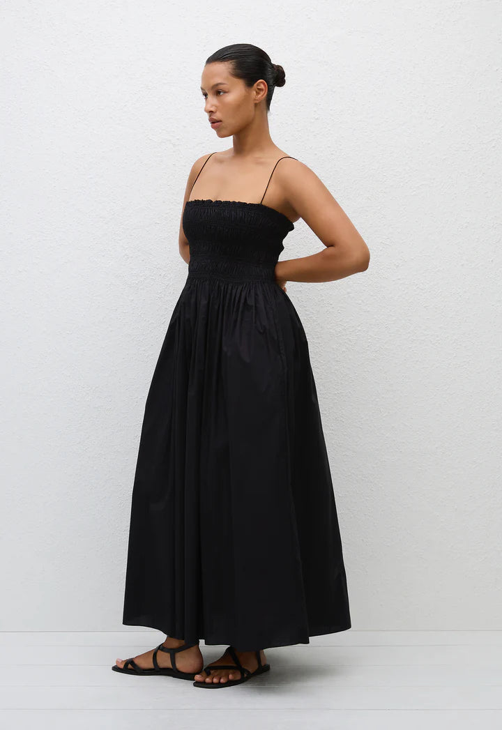 SHIRRED BODICE DRESS - BLACK