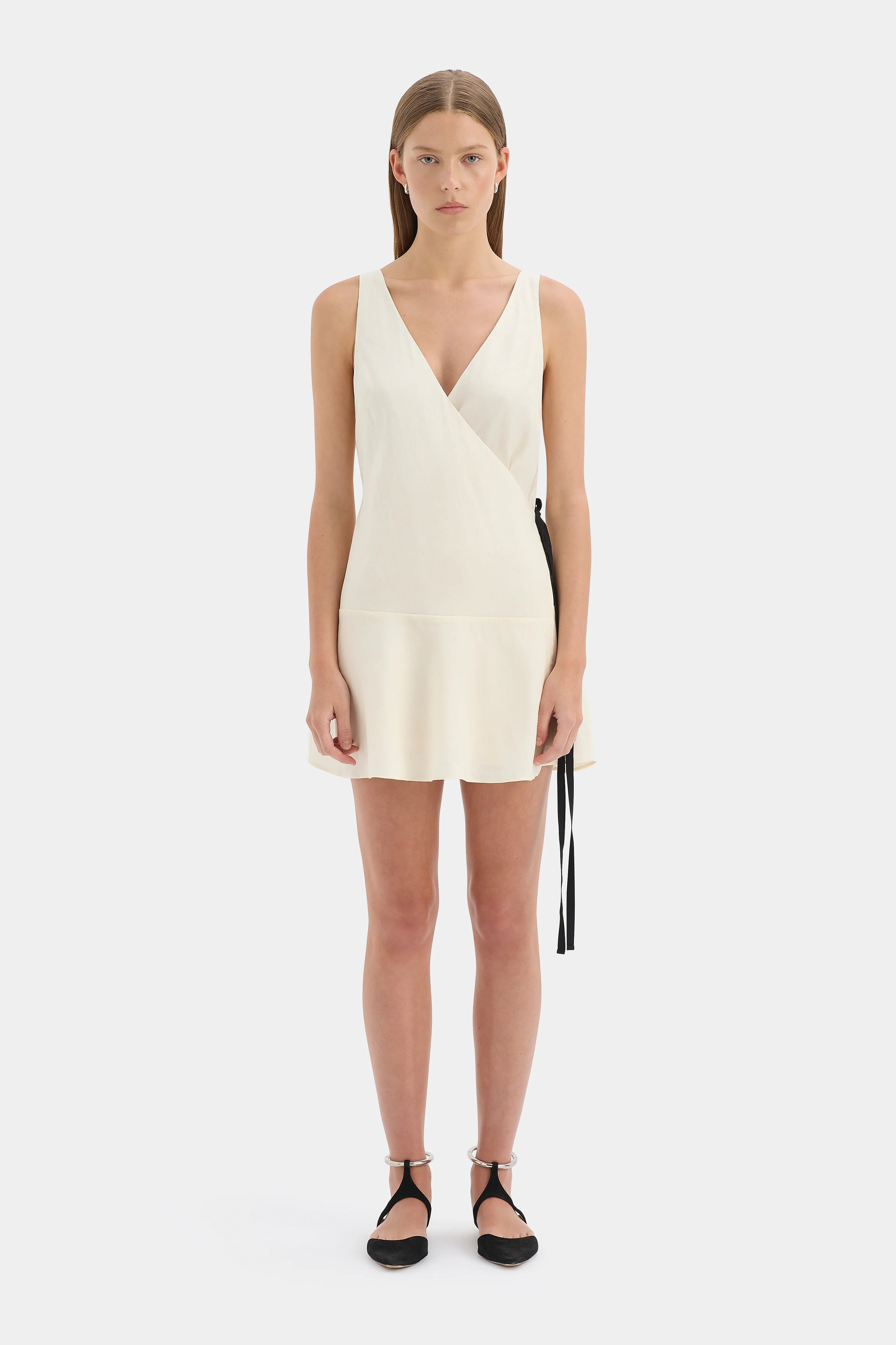 AYLA TIE MINI DRESS - BONE