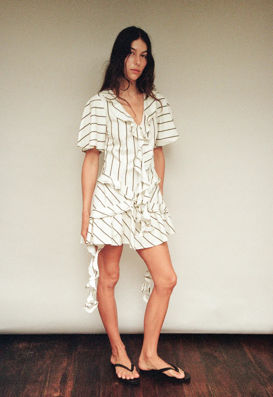 OLYMPIA DRESS - MARSHMALLOW AND OLIVE STRIPE