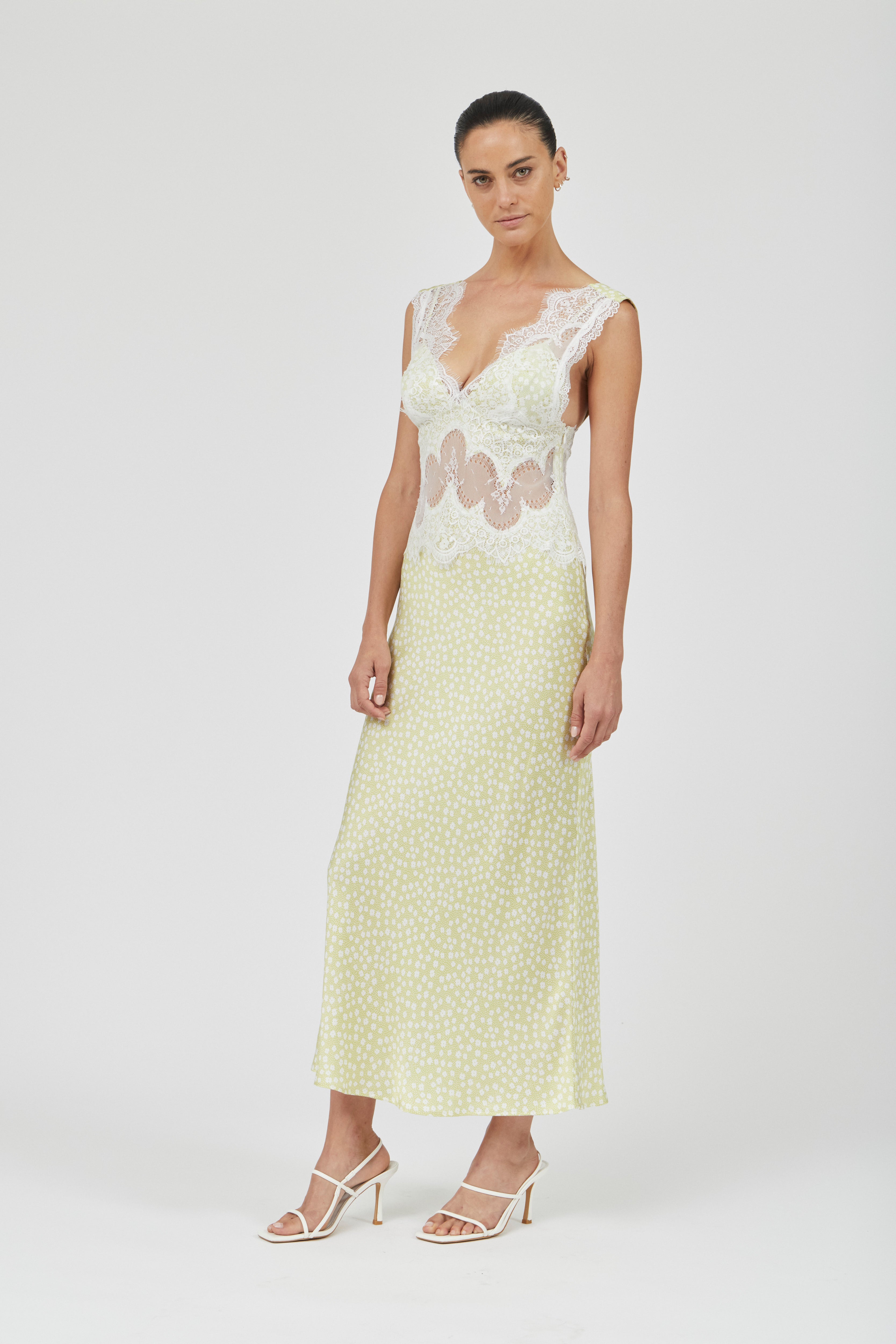 VISIONS LACE DEEP V MAXI DRESS - DAISY