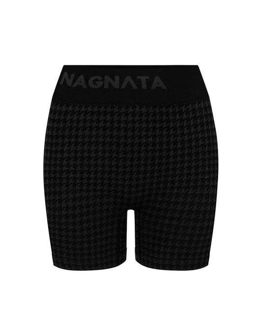 HOUNDSTOOTH WOOL MINI SHORT - BLACK