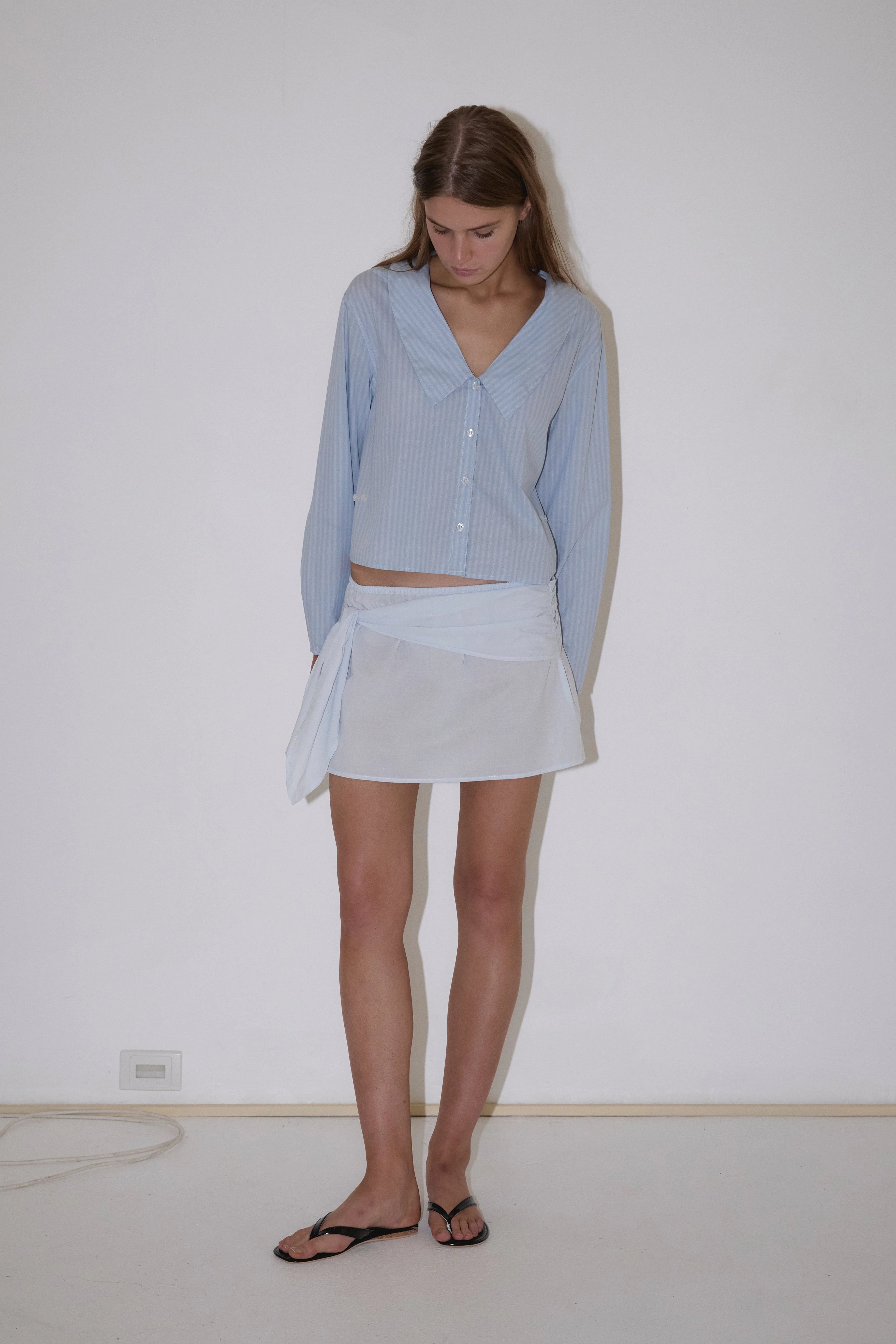 WAIST BUTTON SHIRT - LAKE BLUE STRIPE