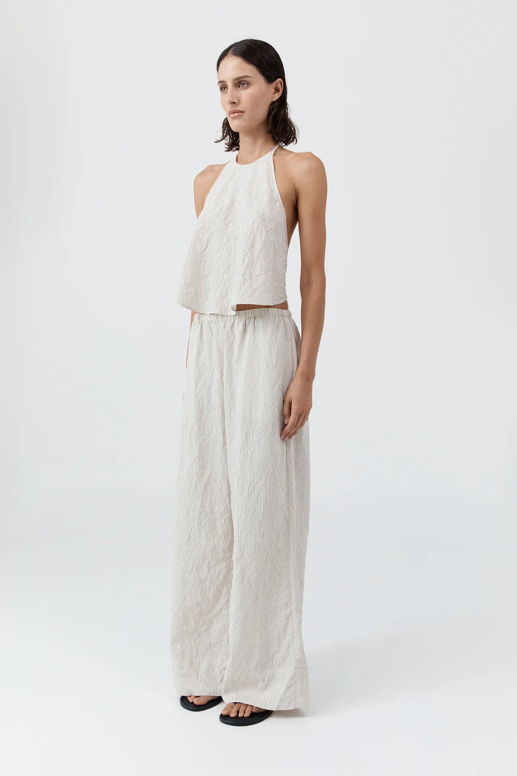 CRUSHED HALTER TOP - PETITE PINSTRIPE