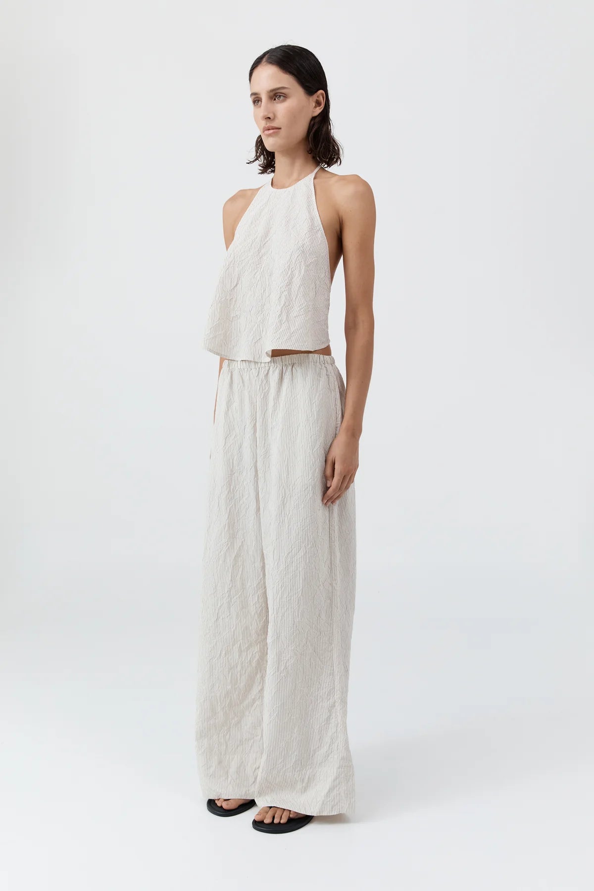 CRUSHED HALTER TOP - PETITE PINSTRIPE