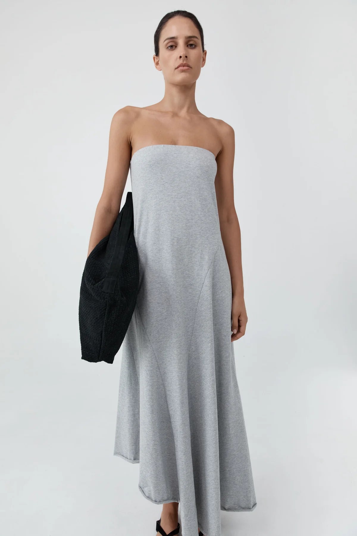 STRAPLESS COTTON JERSEY DRESS - LIGHT GREY MARLE