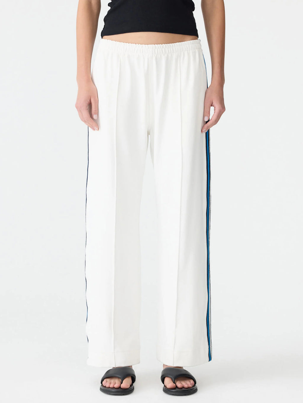 DOUBLE STRIPE WIDE LEG PANT - WHITE/ COBALT & INK STRIPE