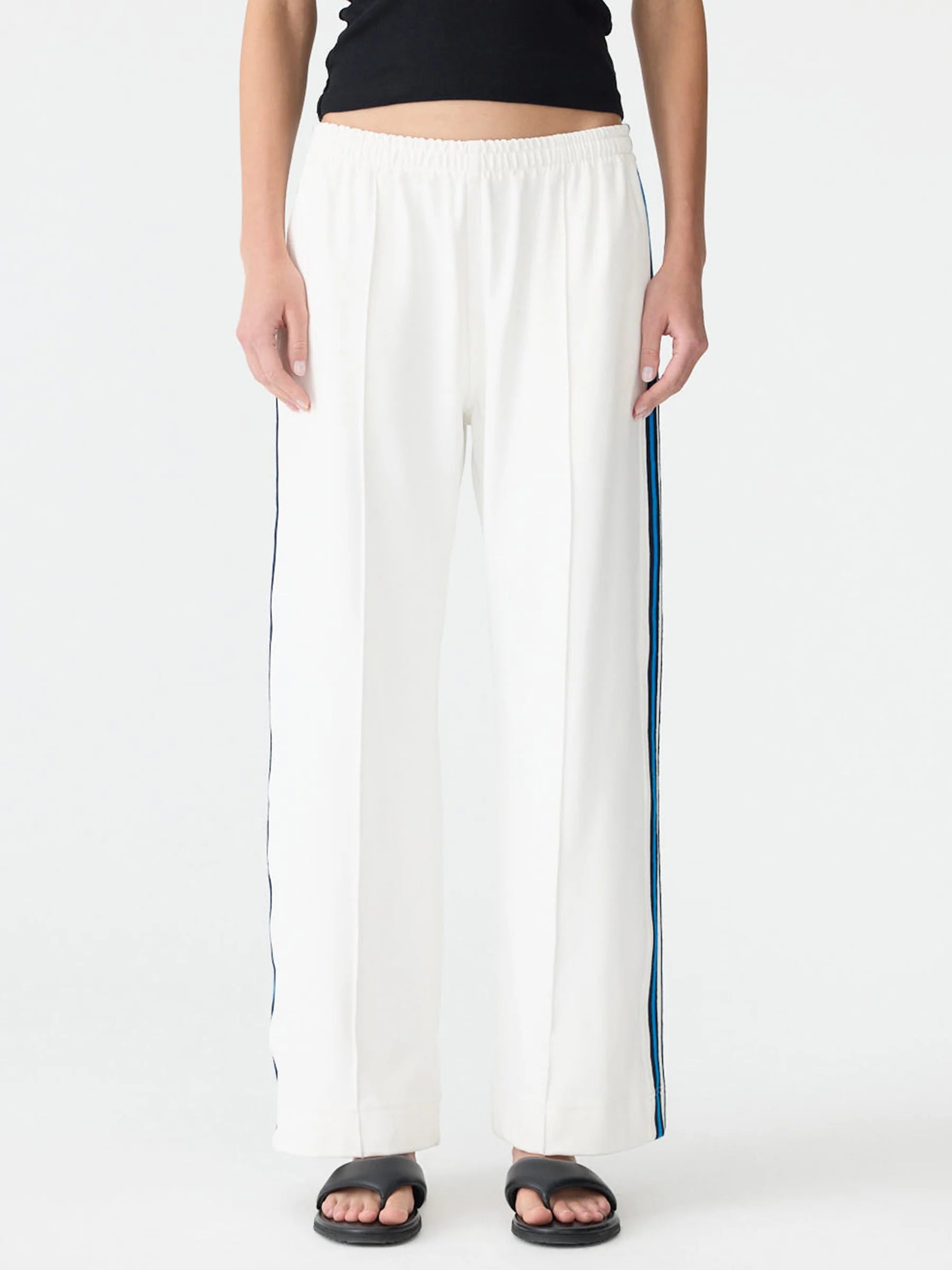 DOUBLE STRIPE WIDE LEG PANT - WHITE/ COBALT & INK STRIPE