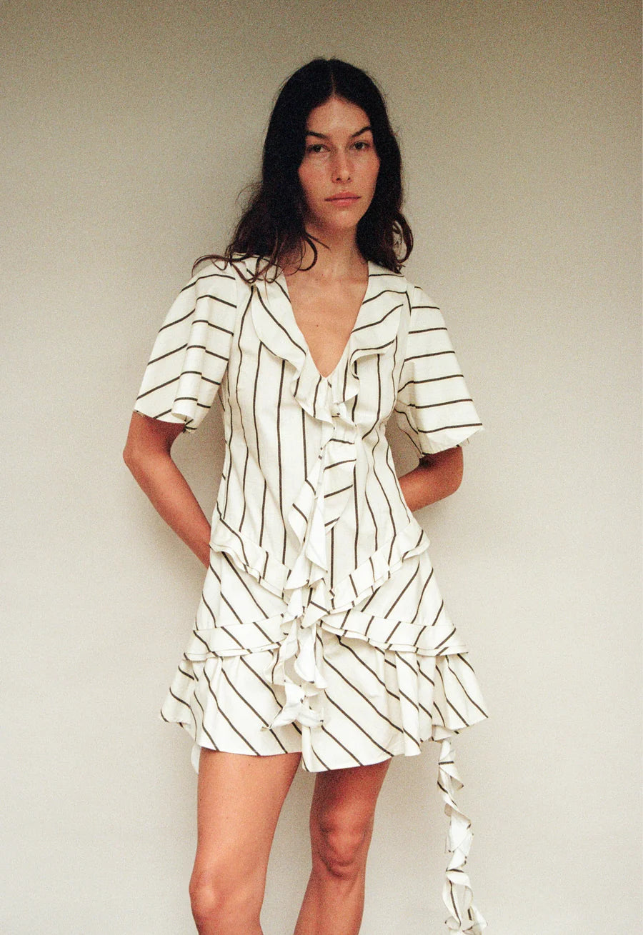 OLYMPIA DRESS - MARSHMALLOW AND OLIVE STRIPE