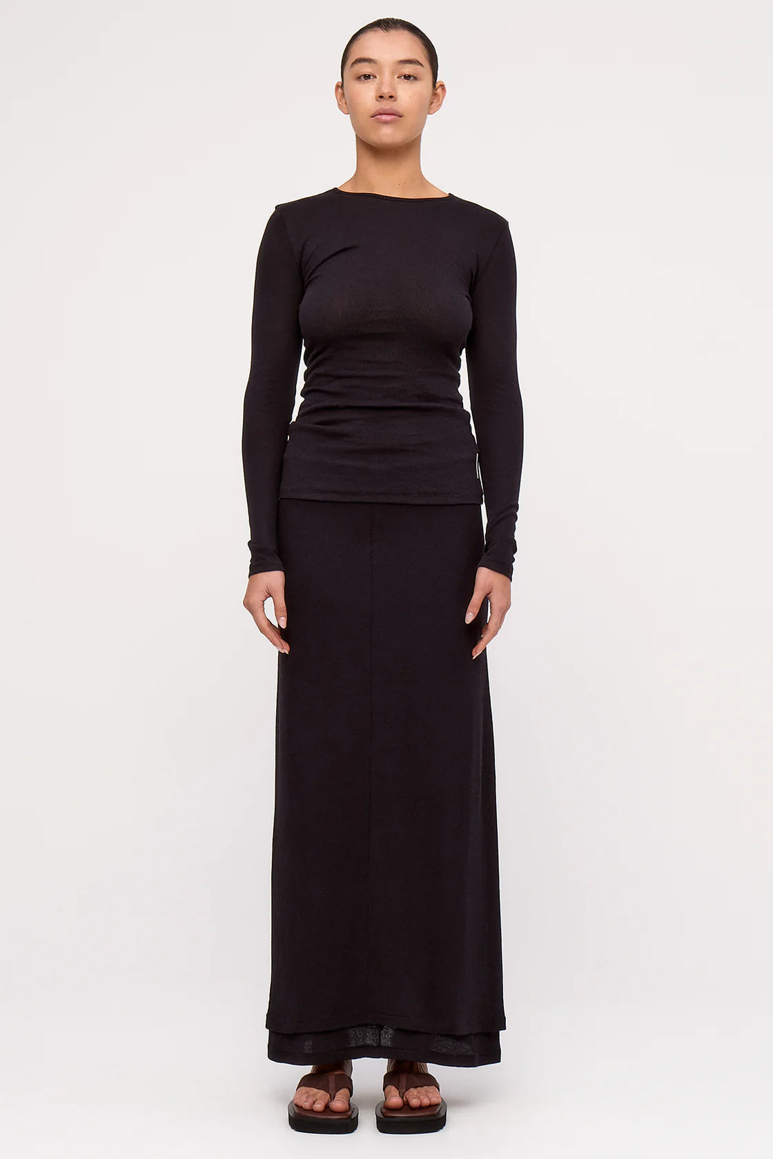 RIB HEMP JERSEY LONGSLEEVE TOP - BLACK