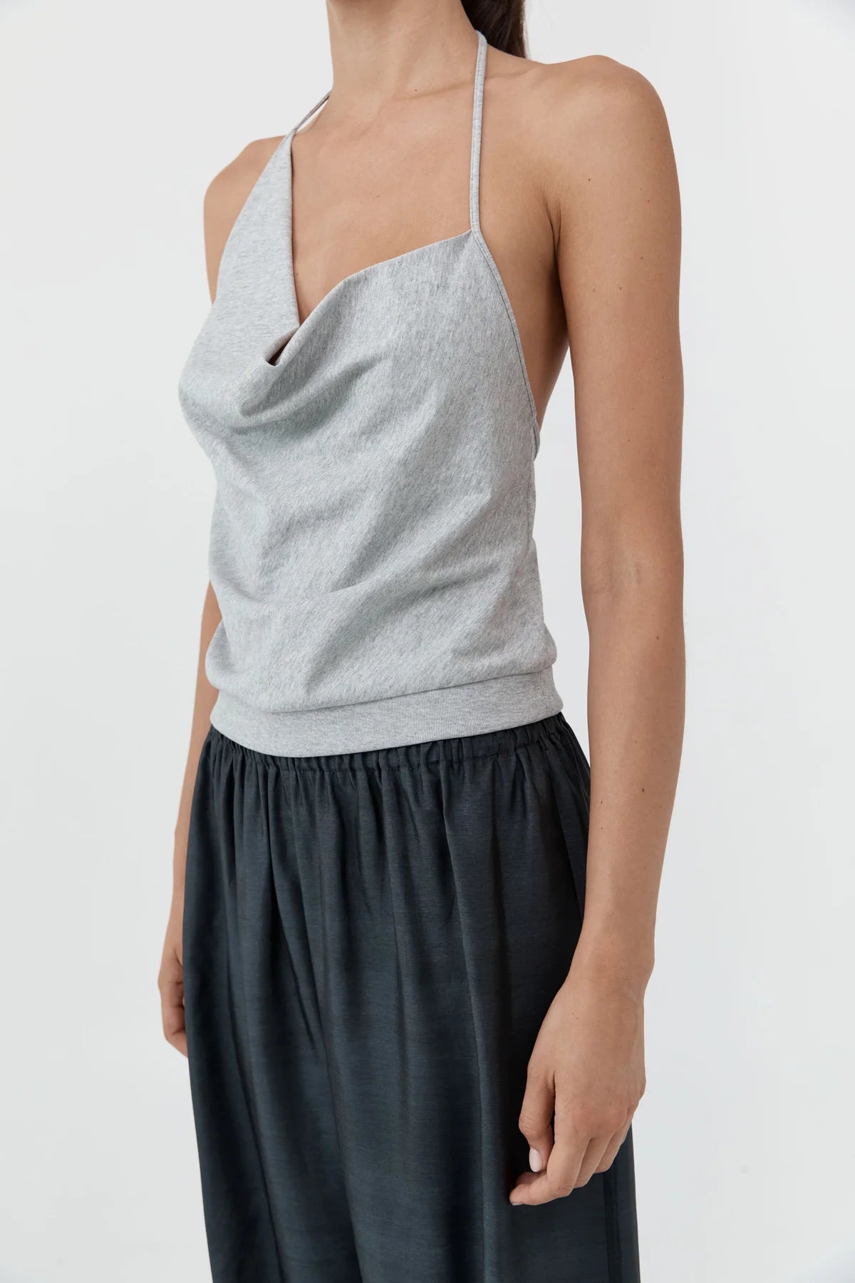 COTTON JERSEY HALTER TOP - LIGHT GREY MARLE