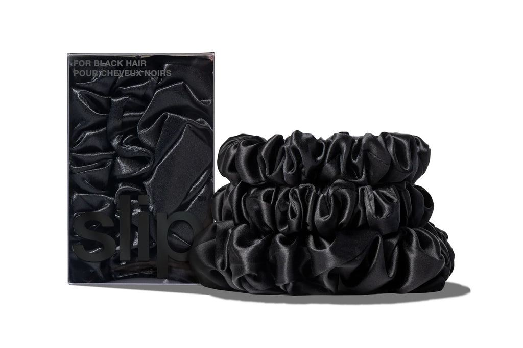 SLIP PURE SILK BACK TO BASICS ASSORTED SCRUNCHIES - SET OF 3 - BLACK