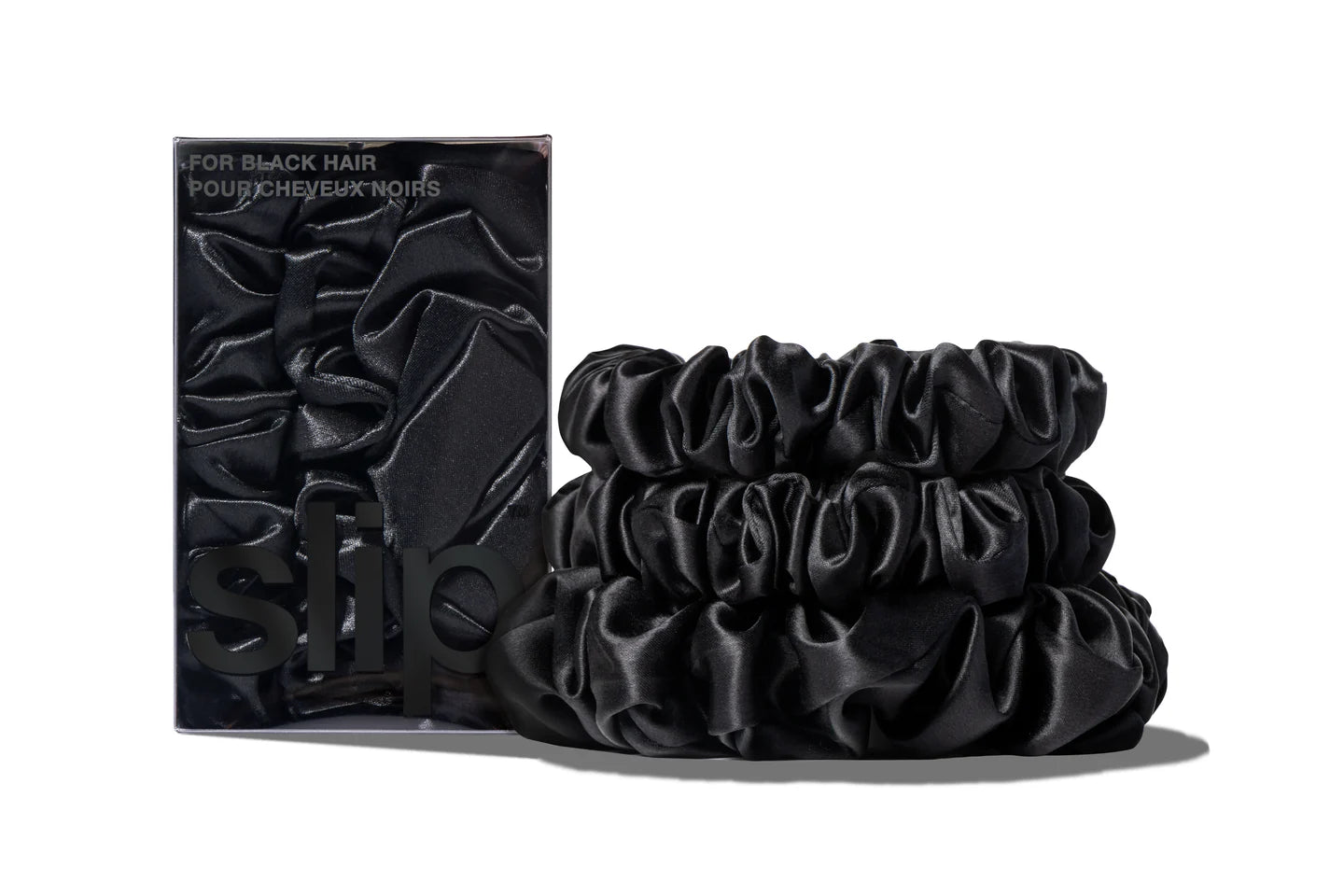 SLIP PURE SILK BACK TO BASICS ASSORTED SCRUNCHIES - SET OF 3 - BLACK