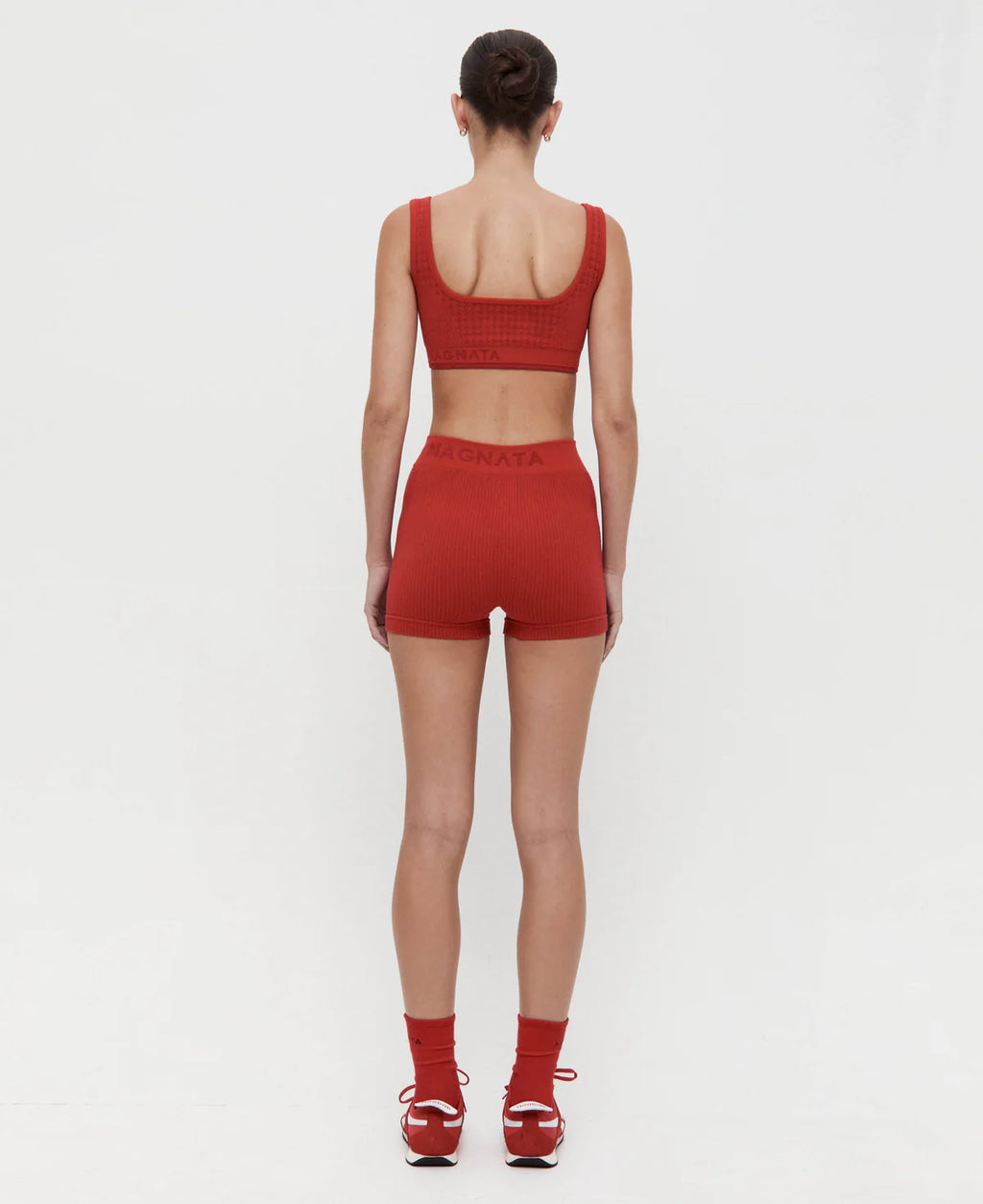 HOUNDSTOOTH WOOL BRALET - CRIMSON