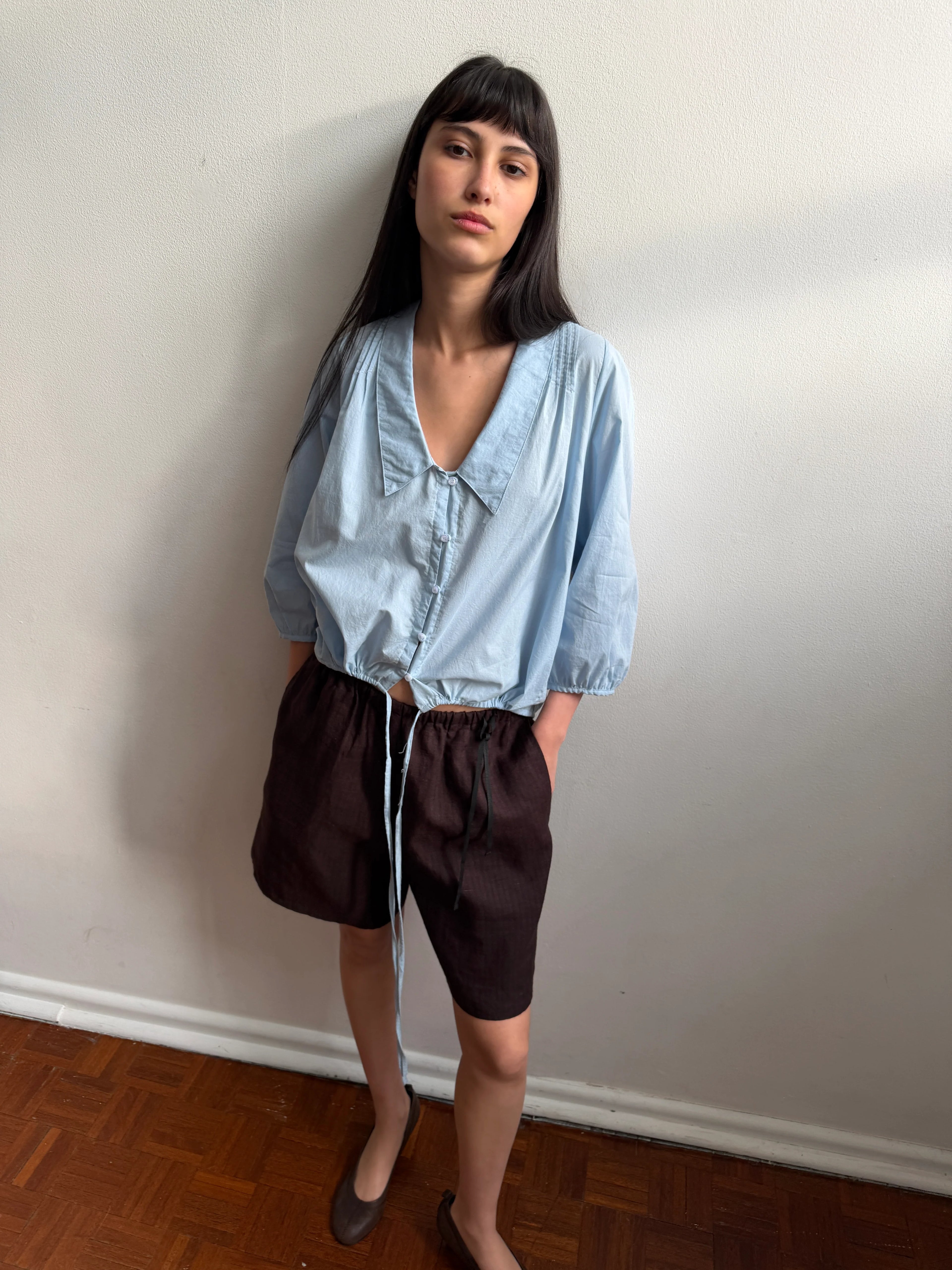 (PRE-ORDER) SHOULDER TUCKS TOP - BABY BLUE