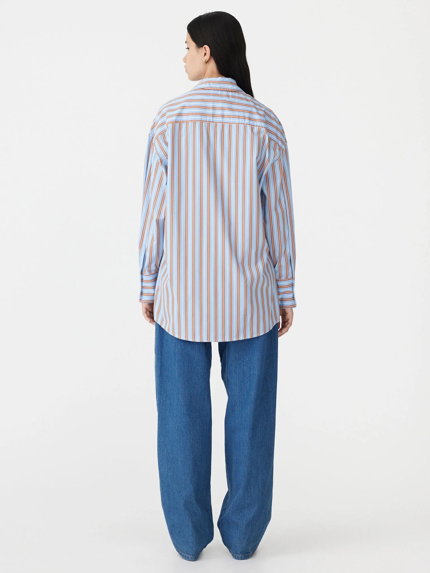 STRIPE BOYFRIEND SHIRT - BROWN/PALE BLUE/WHITE