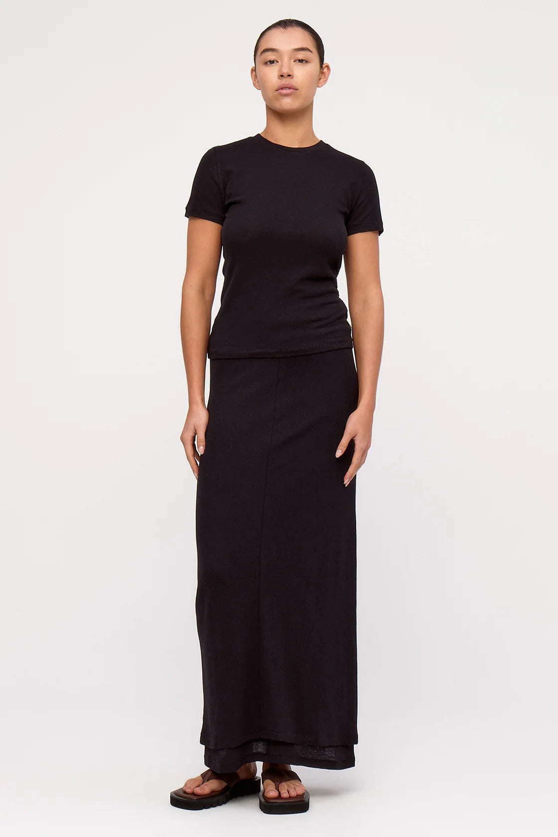 RIB HEMP JERSEY T SHIRT - BLACK