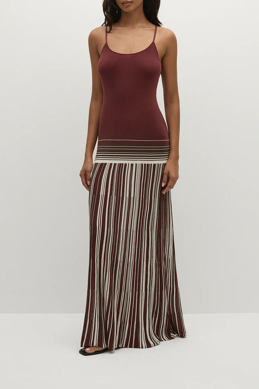 CECILE MAXI DRESS - ACCORDION STRIPE BORDEAUX