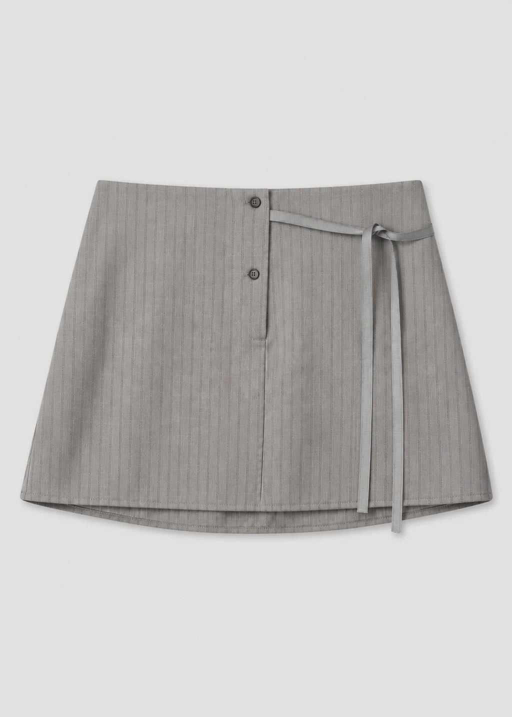 WOOL TIE MINI SKIRT - GREY STRIPE