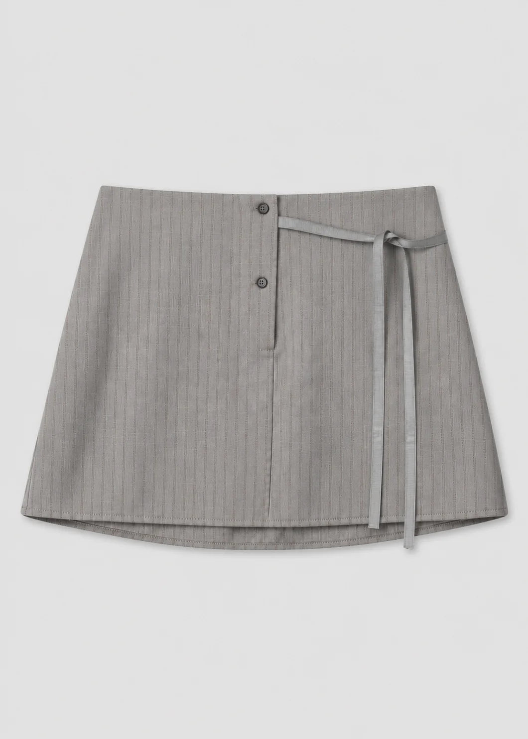 (PRE-ORDER) WOOL TIE MINI SKIRT - GREY STRIPE