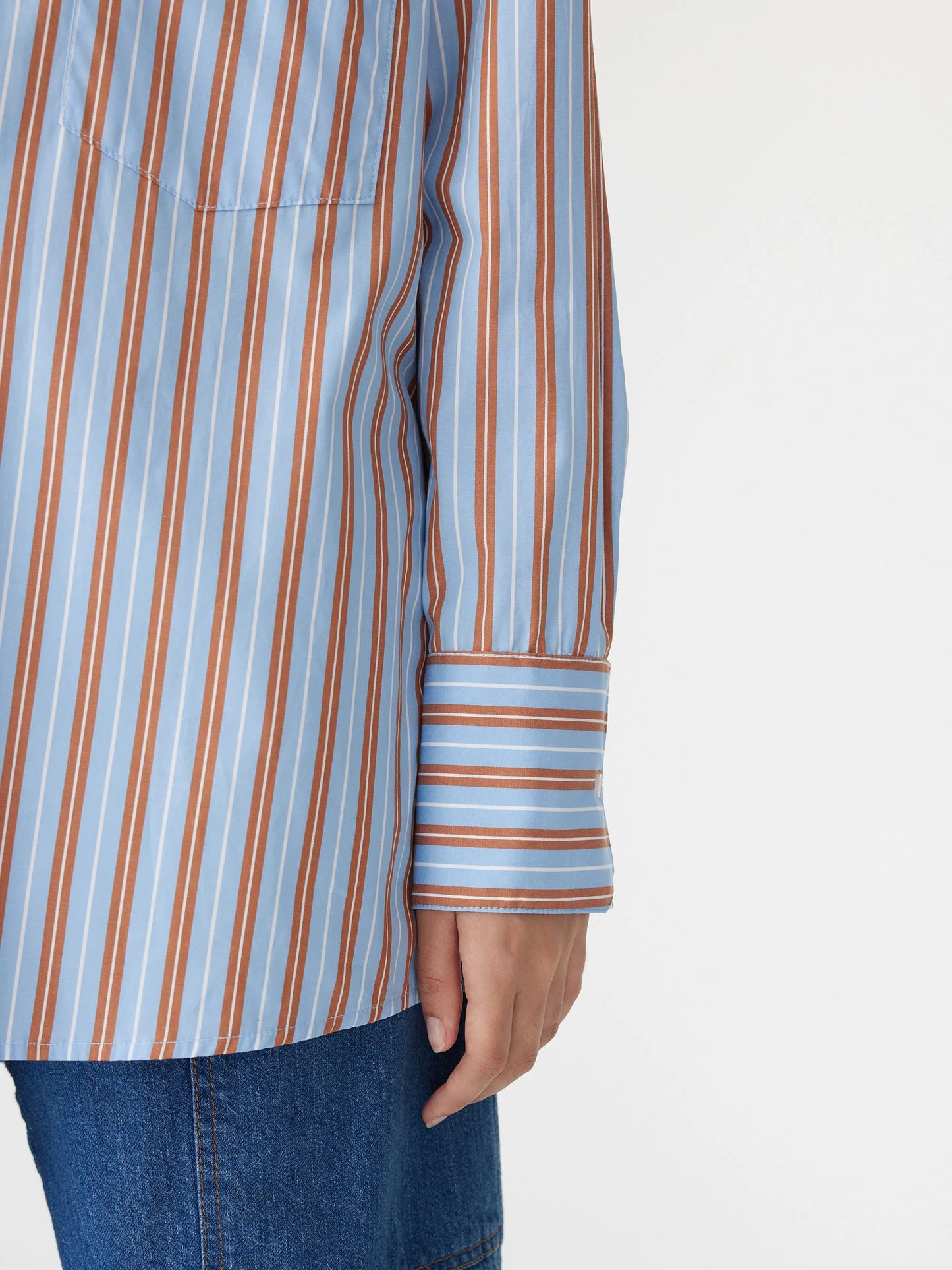 STRIPE BOYFRIEND SHIRT - BROWN/PALE BLUE/WHITE