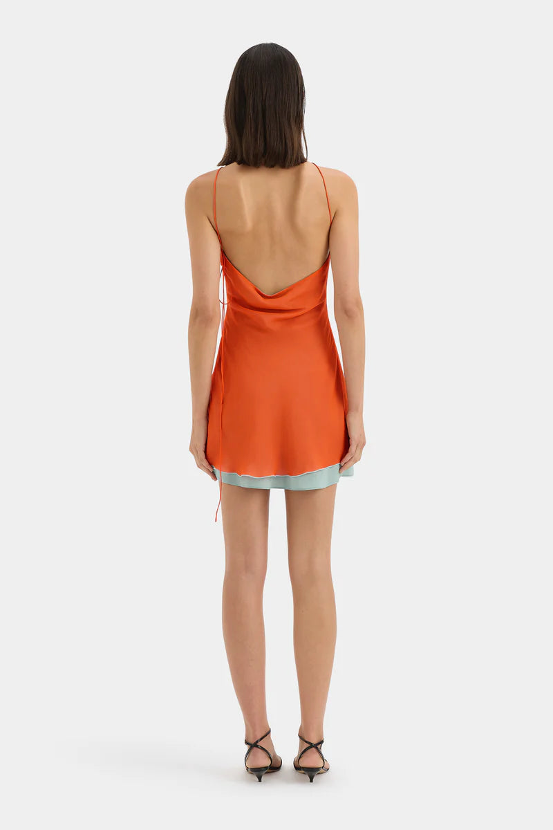(PRE-ORDER) DANICA TIE MINI DRESS - TANGERINE SPLICE