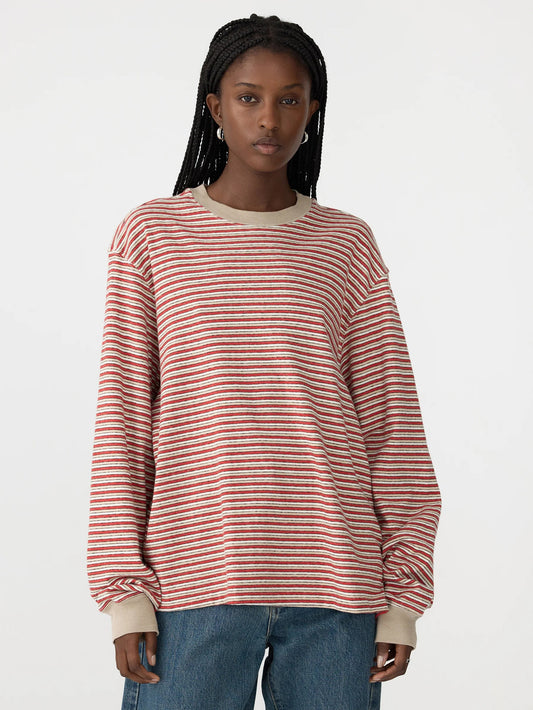 RECYCLED SLOUCH L/S TSHIRT - RED/BEIGE/UNDYED