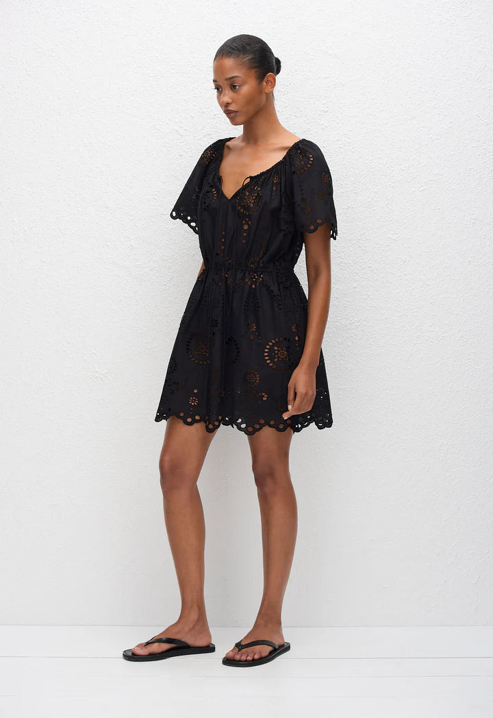 BRODERIE SCOOP MINI DRESS - BLACK