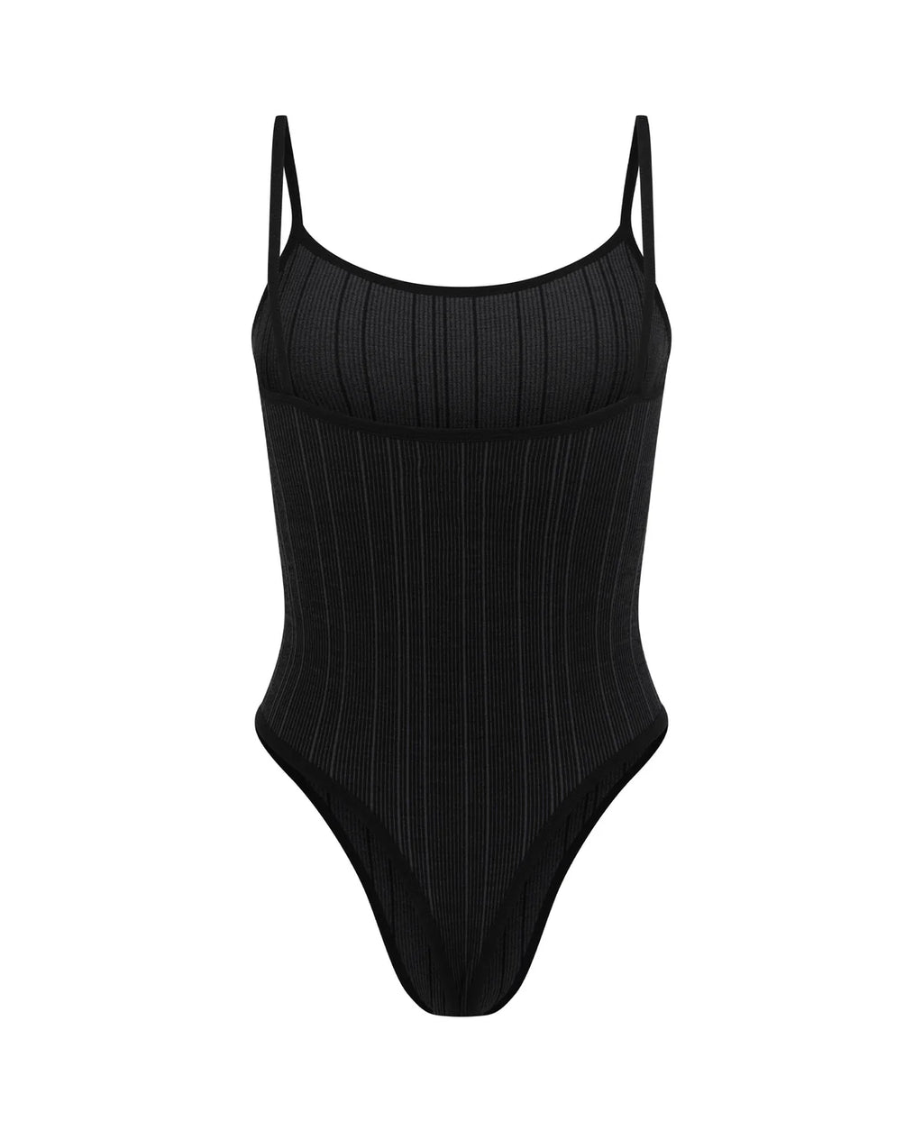 PINSTRIPE WOOL BODYSUIT - OBSIDIAN