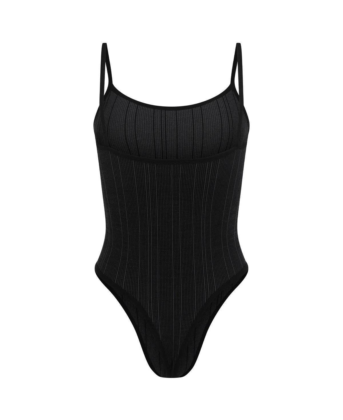 (PRE-ORDER) PINSTRIPE WOOL BODYSUIT - OBSIDIAN