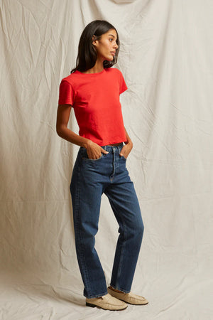 LISA RECYCLED COTTON SLIM CREW TEE - POPPY RED