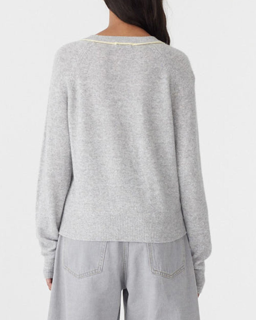 CLASSIC STRIPE DETAIL KNIT - GREY MARL / LEMON