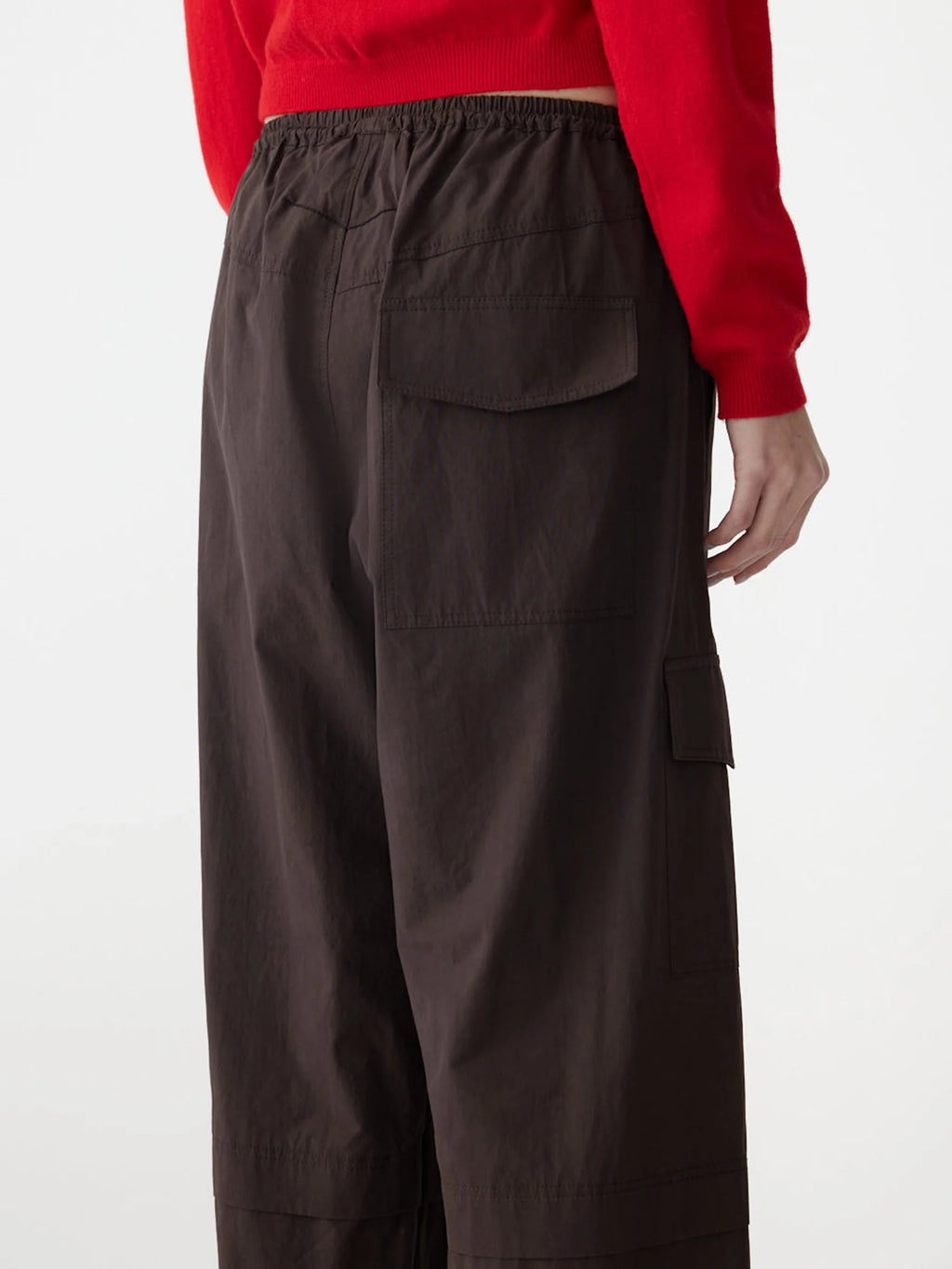 CRUSHED COTTON LAYERED PANT - CHOCOLATE BROWN