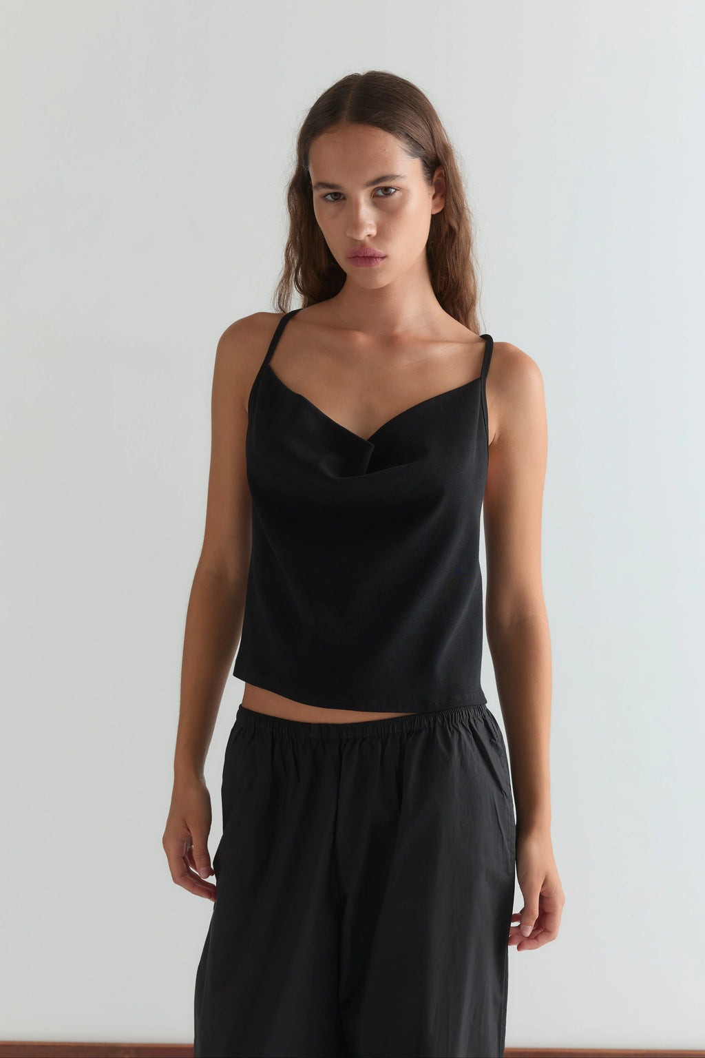 DRAPE JERSEY TOP - BLACK