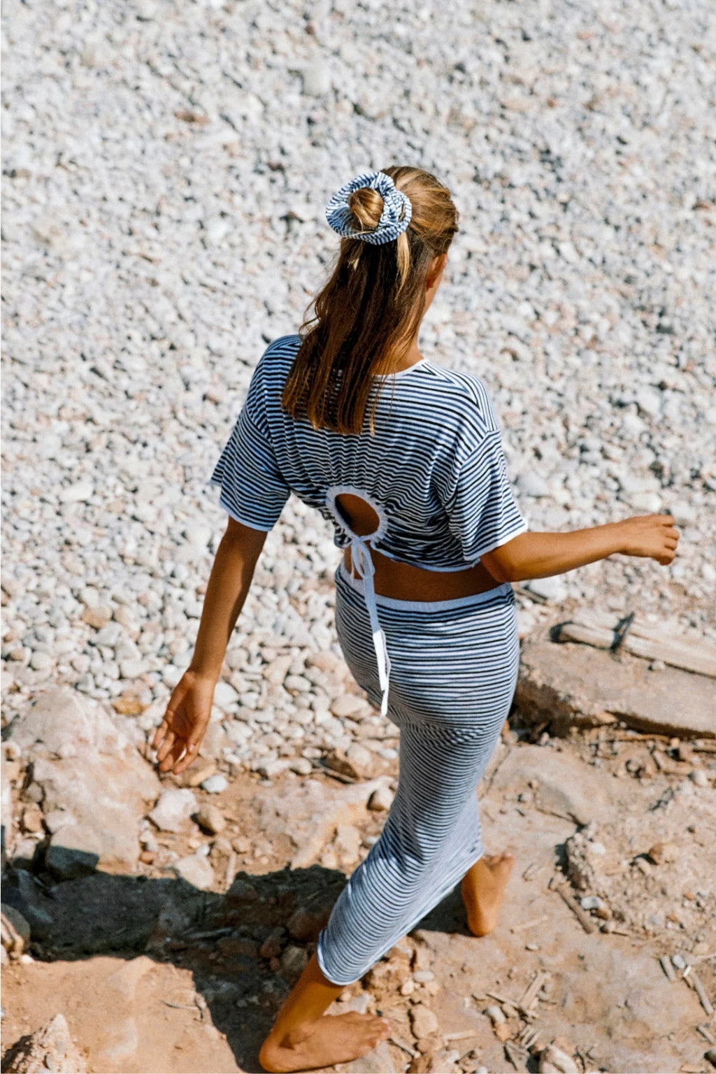 BLUE PIN STRIPE KNIT TIE TEE - BLUE PIN STRIPE