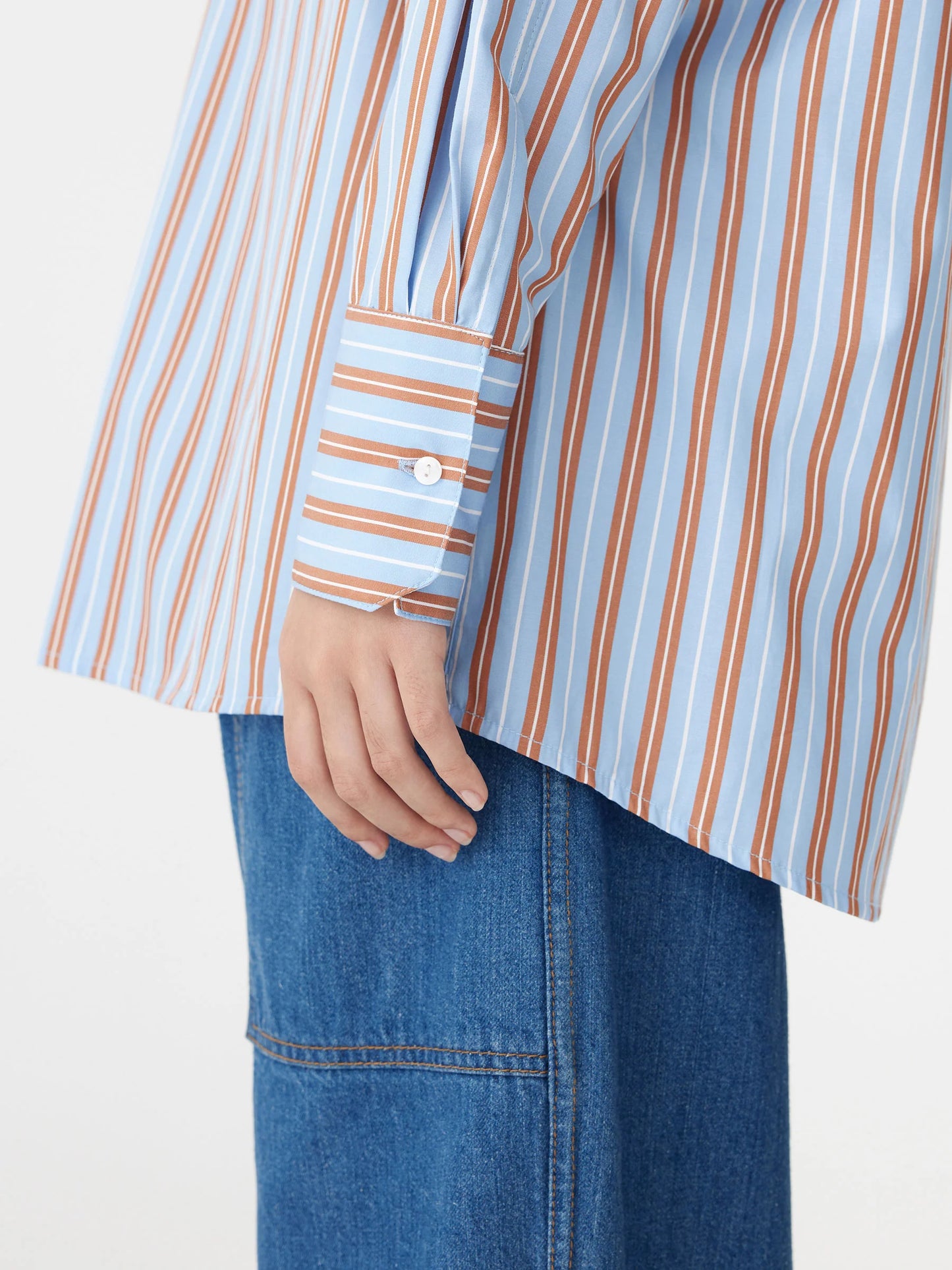 STRIPE BOYFRIEND SHIRT - BROWN/PALE BLUE/WHITE