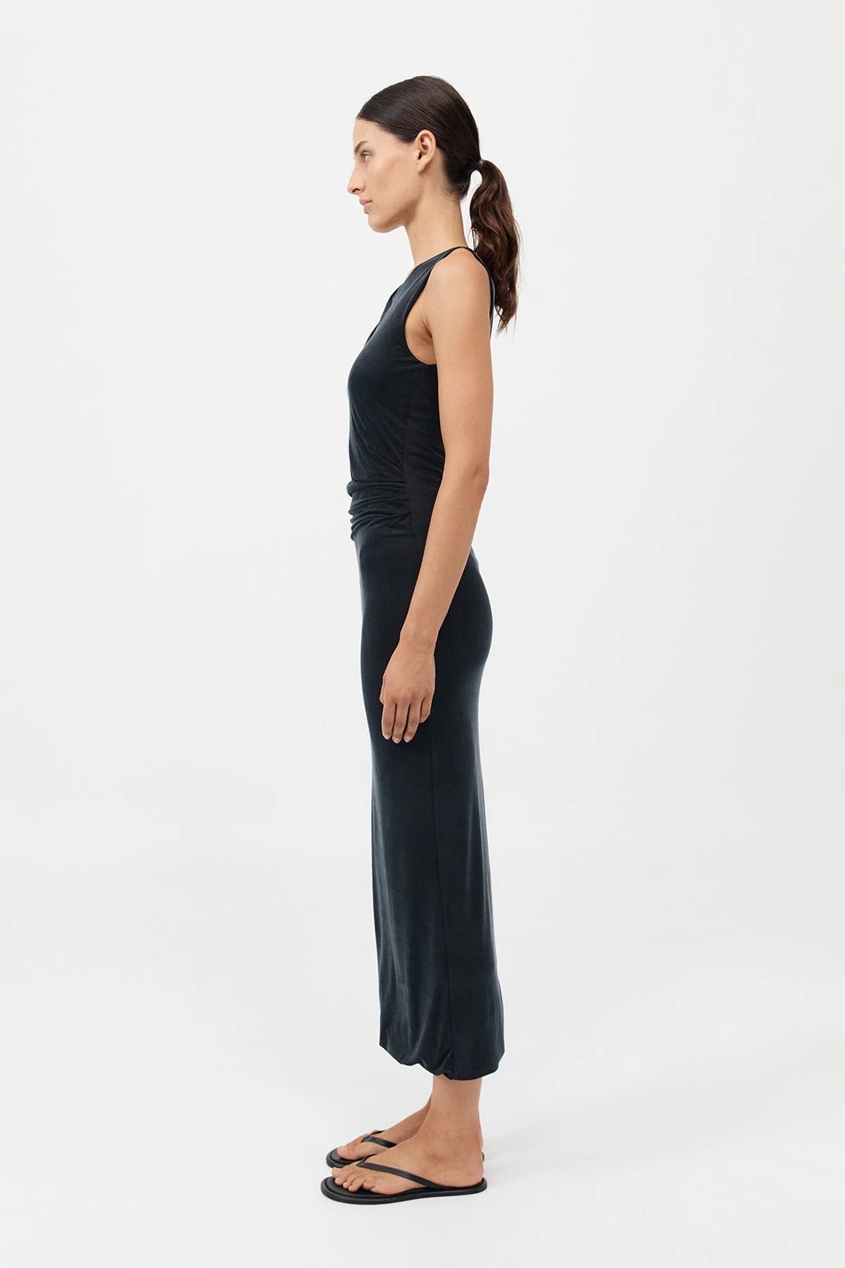 CUPRO JERSEY DRAPE DRESS - BLACK