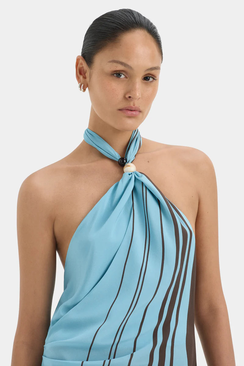 RIOJA HALTER SCARF MAXI DRESS - PACHA MINERAL STRIPE