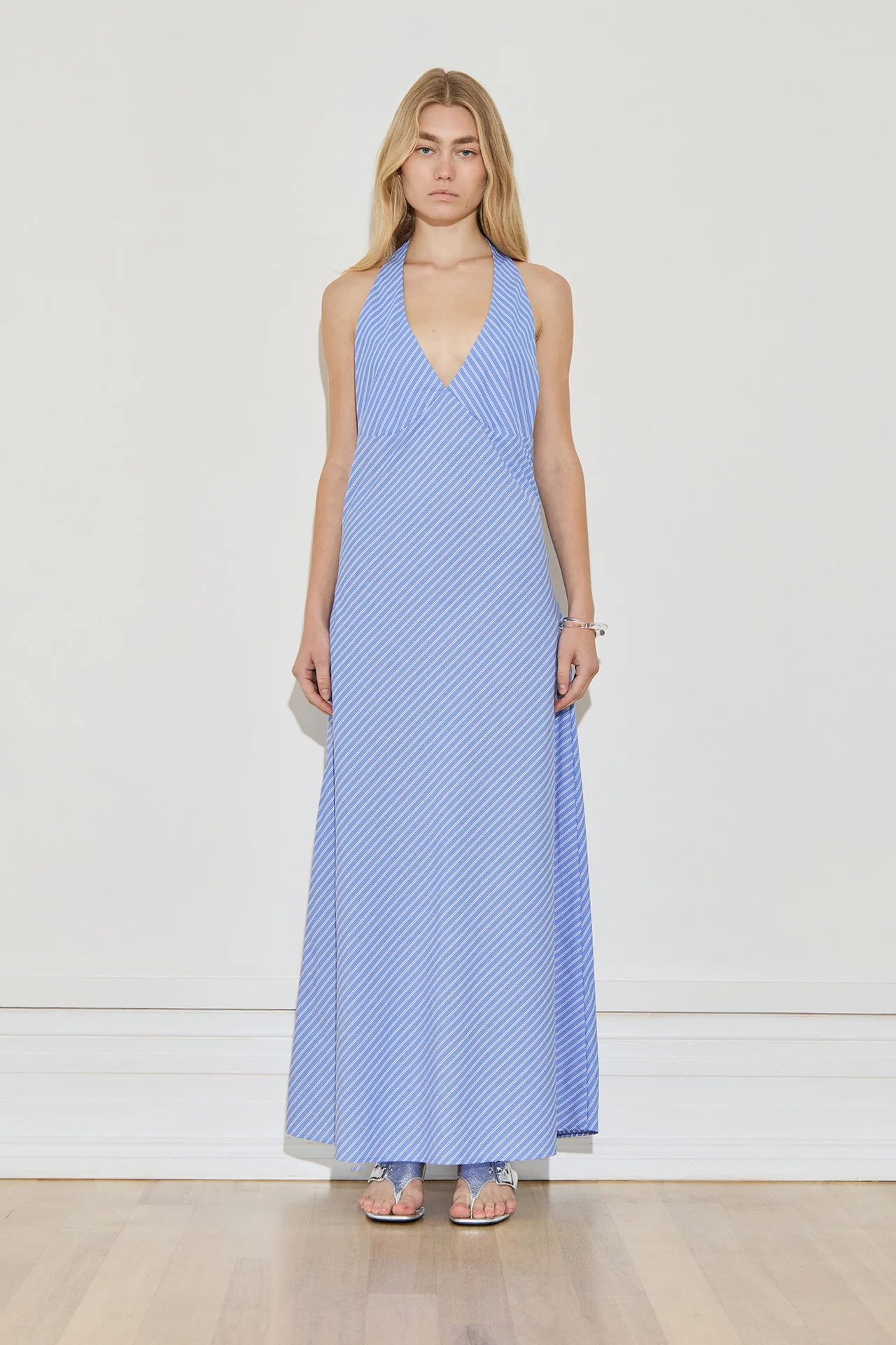 VINTAGE HALTER MAXI - BLUE STRIPE 004