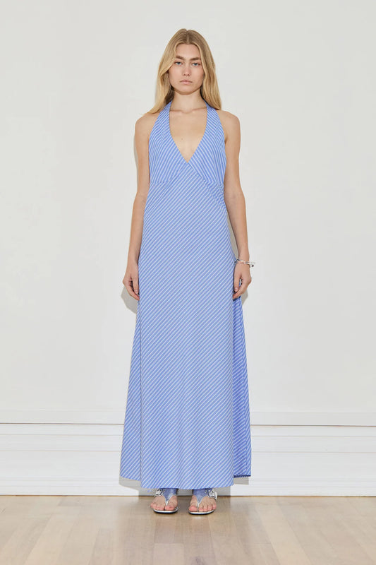 VINTAGE HALTER MAXI - BLUE STRIPE 004