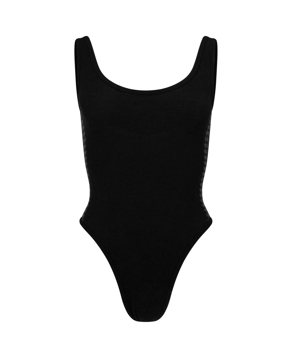 HOUNDSTOOTH WOOL BODYSUIT - BLACK