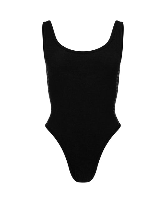 HOUNDSTOOTH WOOL BODYSUIT - BLACK