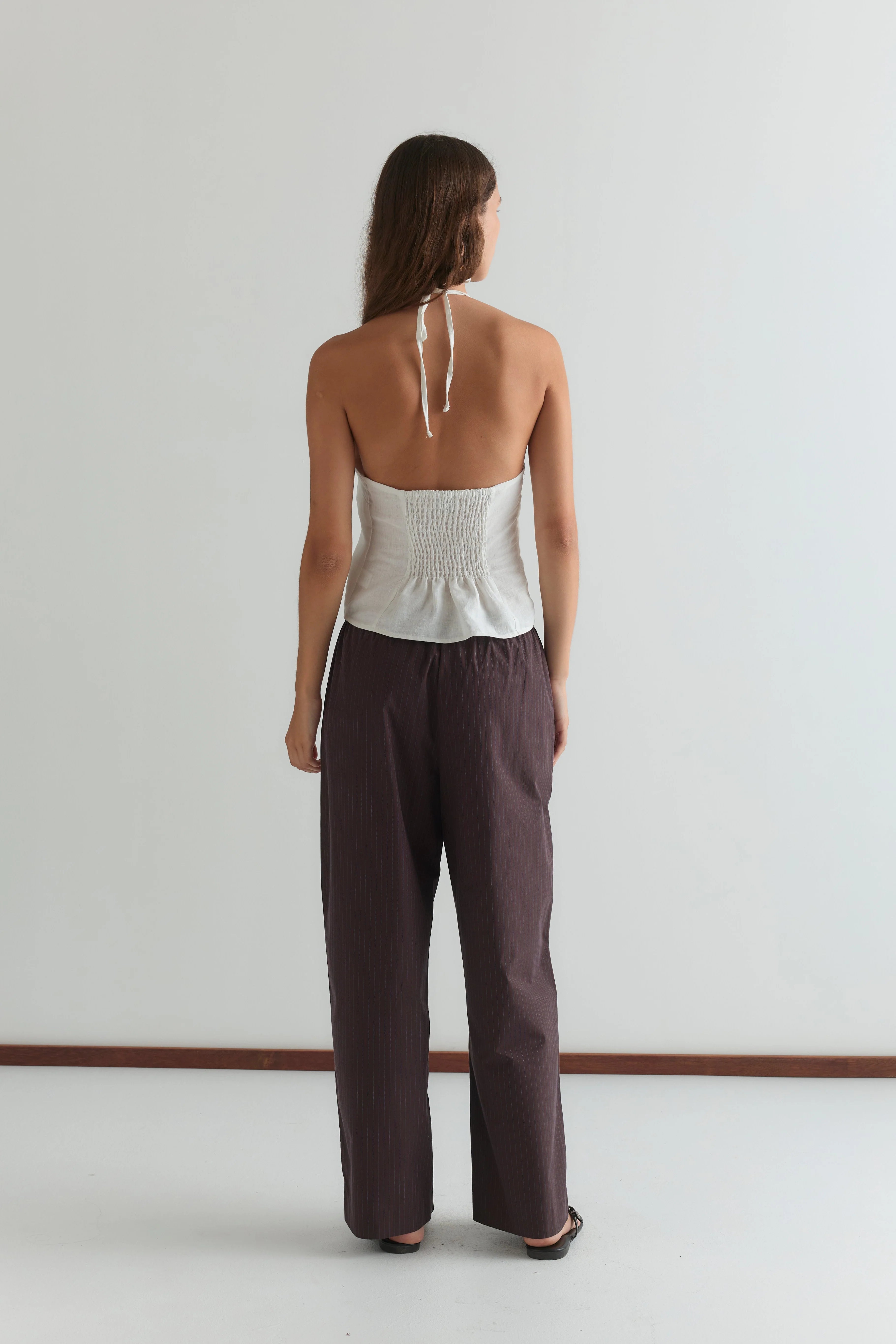 DOUBLE BUTTON PANT - BROWN STRIPE